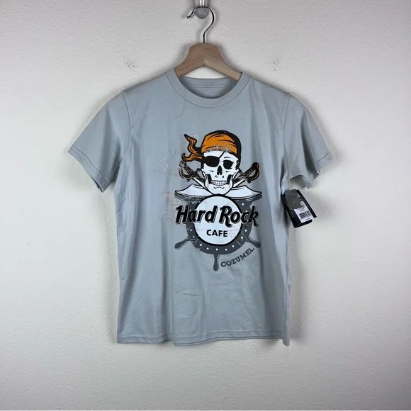Hard Rock Cafe Shirt Youth Large Cozumel Ships Rudder Pirate Skulls Platinum - Picture 9 of 10